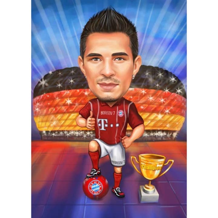 CARTONE ANIMATO GIOCATORE DI CALCIO per la vendita all'ingrosso da parte di Caricature4You