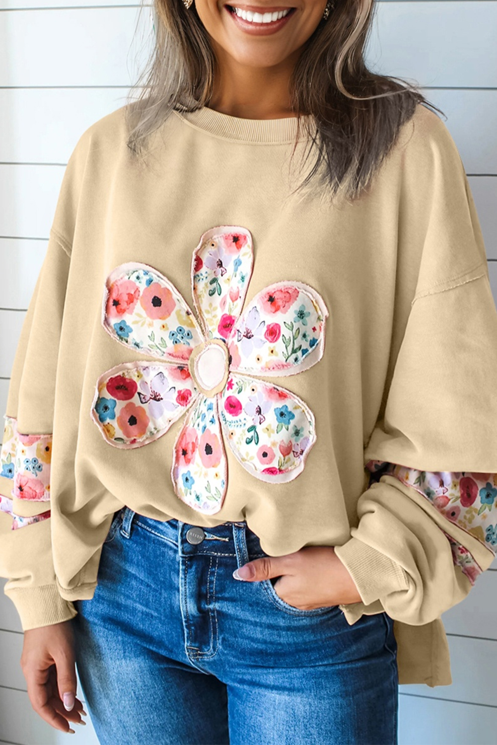 PRETTY BASH - Wholesale Sweatshirt - Women's - Floral Patchwork Long Sleeve Sweatshirt6