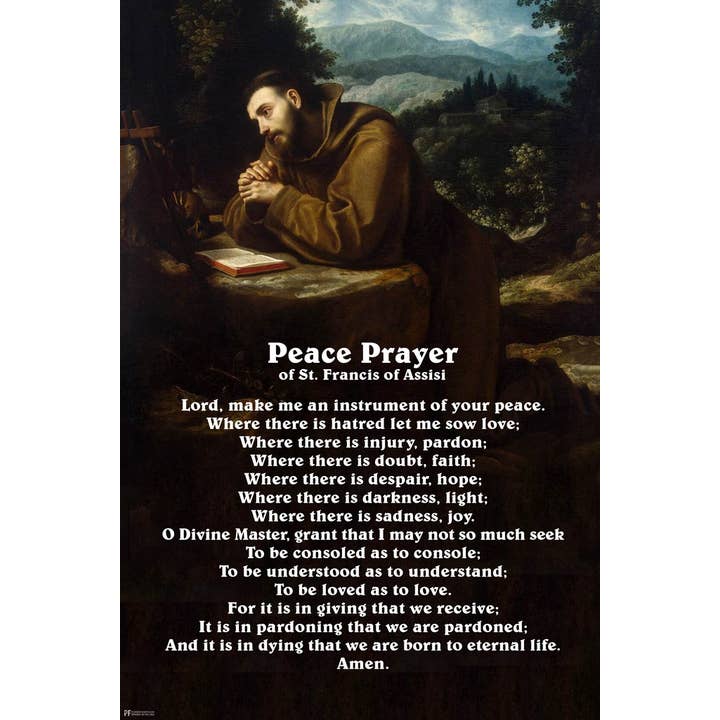 Affiche d'art imprimée avec citation biblique de la prière de paix de Saint François d'Assise pour la vente par Gotham Gifts