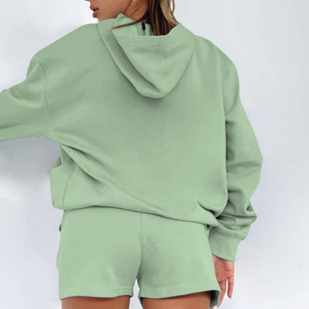 HIDDENBRAND - Wholesale Lounge Set - Women's - Oversized hooded sweatshirt and short 2 piece set outfits12