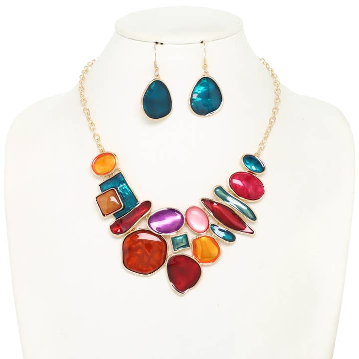SP Sophia Collection - Wholesale Pendant/Charm Necklace - Amorphous Epoxy Stone Necklace Set