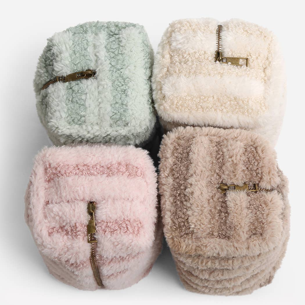 Fashion City - Wholesale Pouch - Women's - Stripe Pattern Sherpa Travel Pouch23