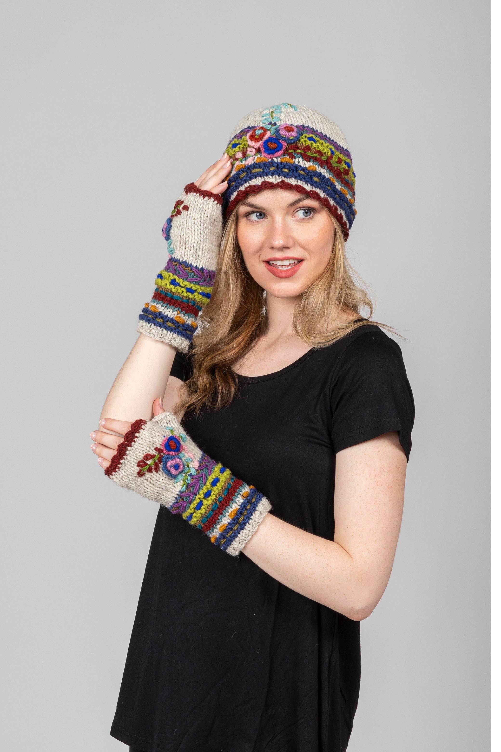 Windhorse Trading Inc - Wholesale Beanie - Women's - Lama Embroidery FAmily_94 7