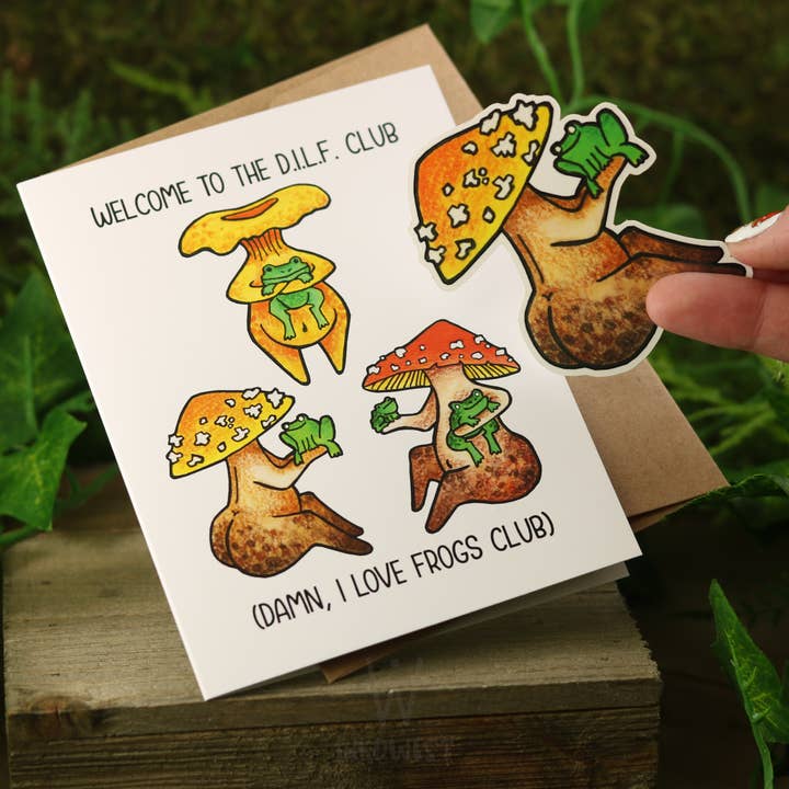 "D.I.L.F club" - Funguise™ Greeting Card w/ sticker for wholesale by Funguise Friends by WkdWest