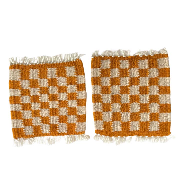 Handwoven Checkered Coasters Tangerine for wholesale by Selva Studio