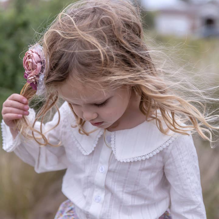 Blusa de manga larga - Blanca para venta al por mayor de Baby Belle Au.