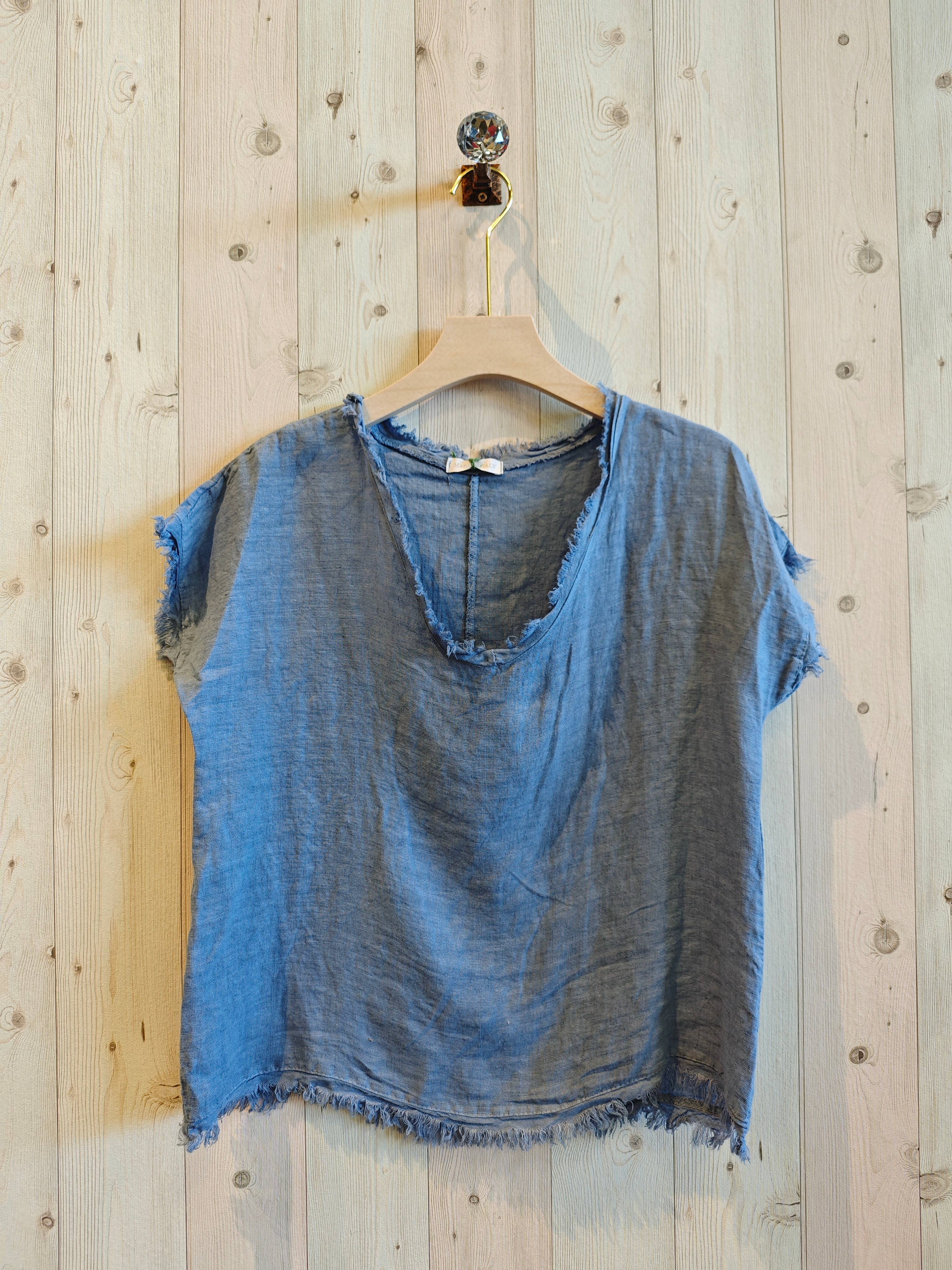 Linen & More – Blusa - Mulher por atacado – Blusa com Franjas 100% Linho REF 119983