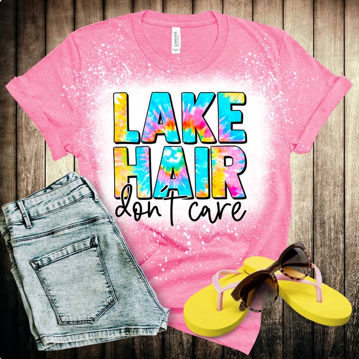 Boutique Bleached T-Shirt, Lake Hair Don't Care Summer for wholesale by Curlee Q & Co.