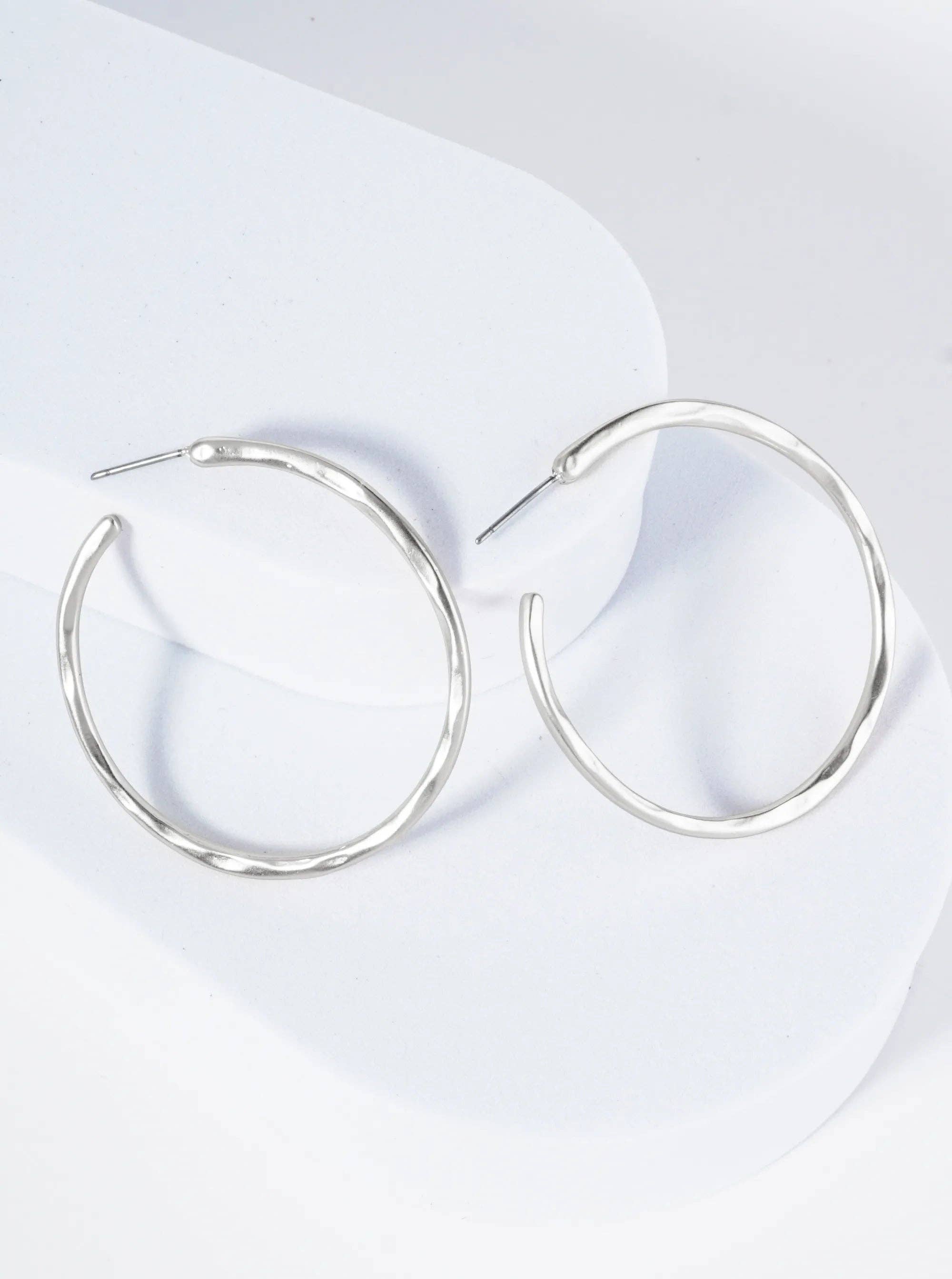 Wild Honey - Wholesale Hoop Earrings - Hammered Metal 45mm Open Hoop Earrings0