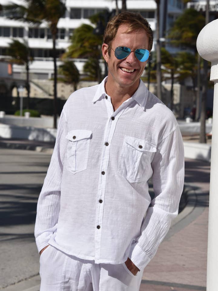 Camisa Atlantic - Blanco para venta al por mayor de Cotton Natural