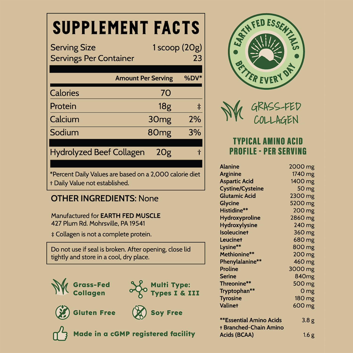 Earth Fed Muscle - Wholesale Protein/Superfood Powder - Collagen Peptides, Unflavored (formerly known as The Keystone)16