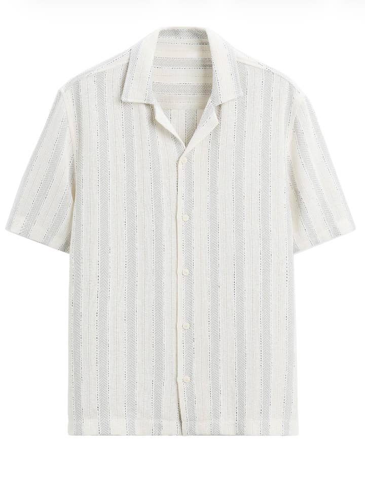 CAMISA DE HOMBRE CON CUELLO CAMPERA A RAYAS TEXTURIZADAS M/C-SMS262643 para venta al por mayor de Silver Jeans