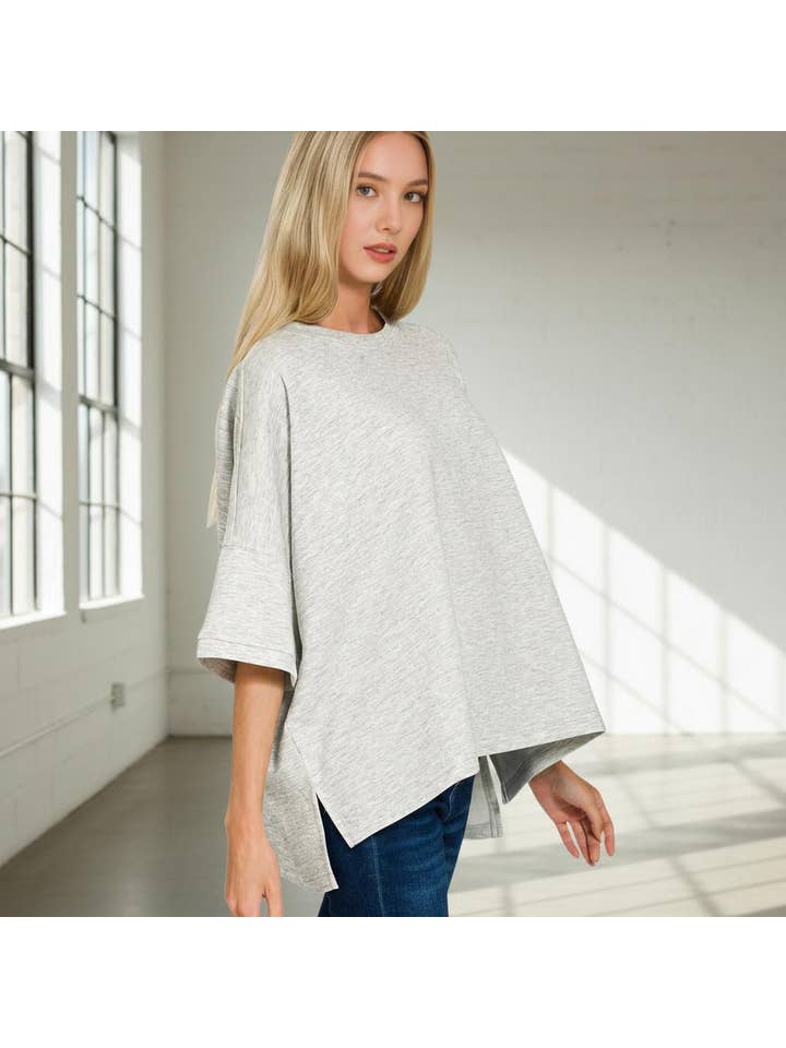 42POPS - Wholesale Knit Top - Women's - .1023 Scuba Round Neck Top With Side Slits SI-28965