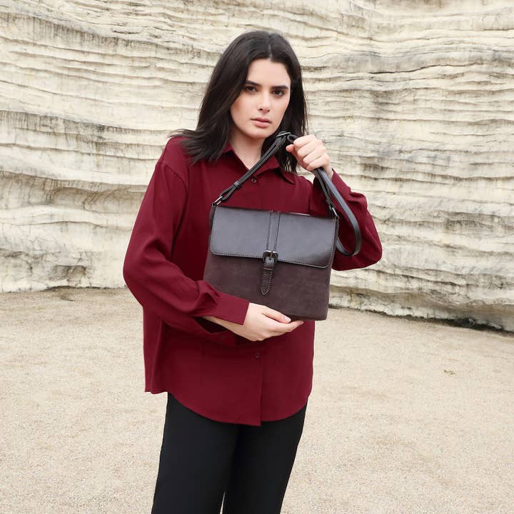 Solid two-material shoulder bag for wholesale by INES DELAURE