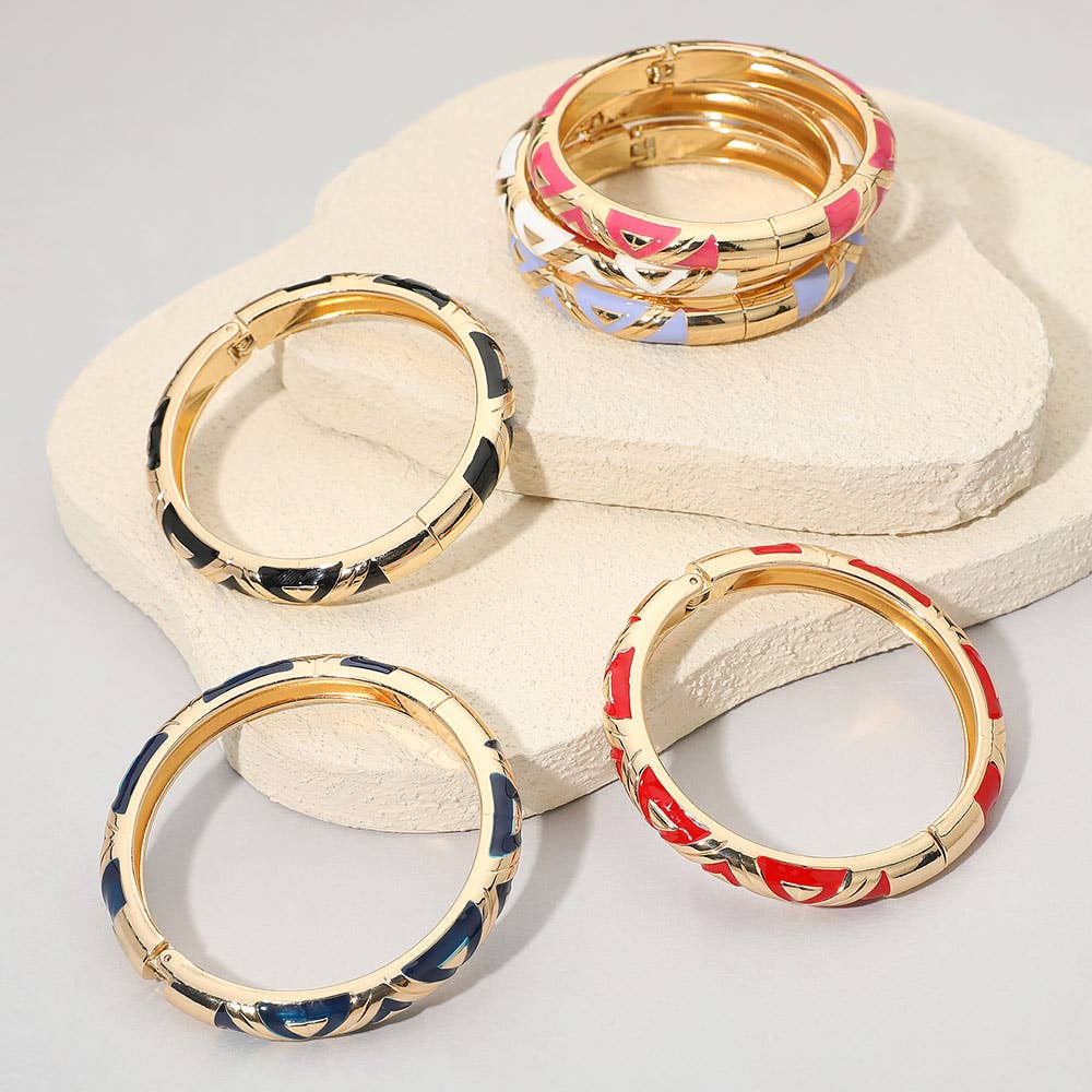 Sensibling Corp. - Wholesale Bangle Bracelet - Geometric Pattern Enamel Inlay Hinged Bangle Bracelet7