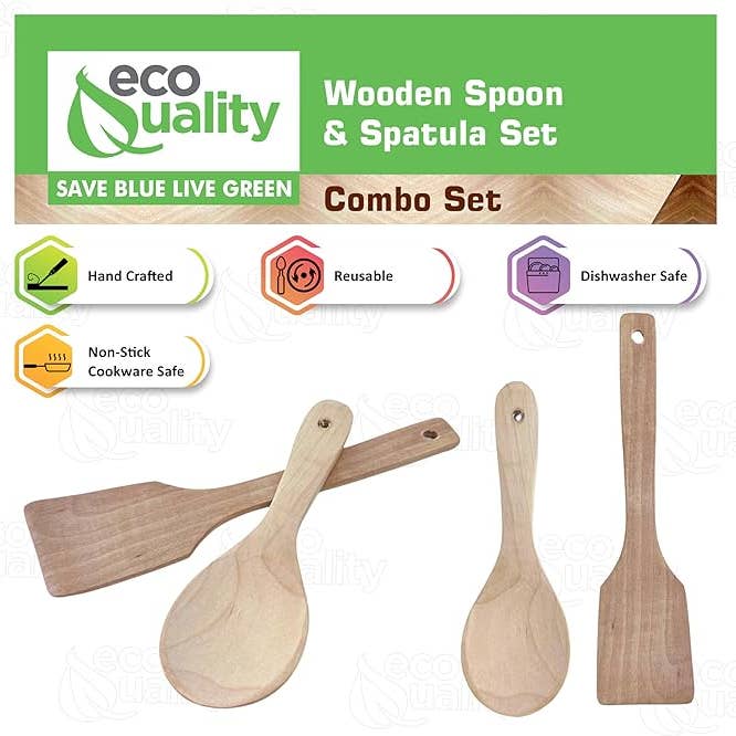 EcoQuality - Wholesale Kitchen Utensil Set - Wooden Spoon & Spatula Set Combo