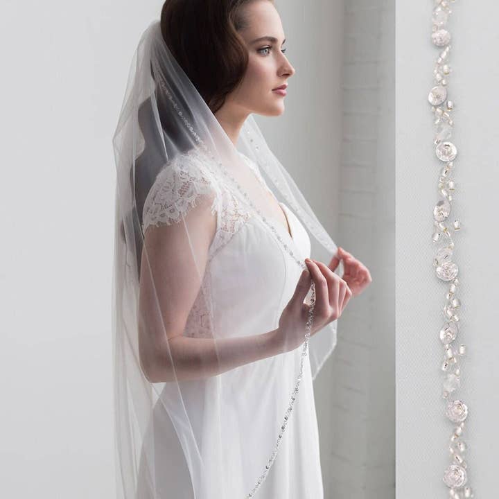 allureweddingjewelry - Wholesale Veil – Women’s - Two Layer or One LayerCrystal Edge Wedding Veil with Blusher5