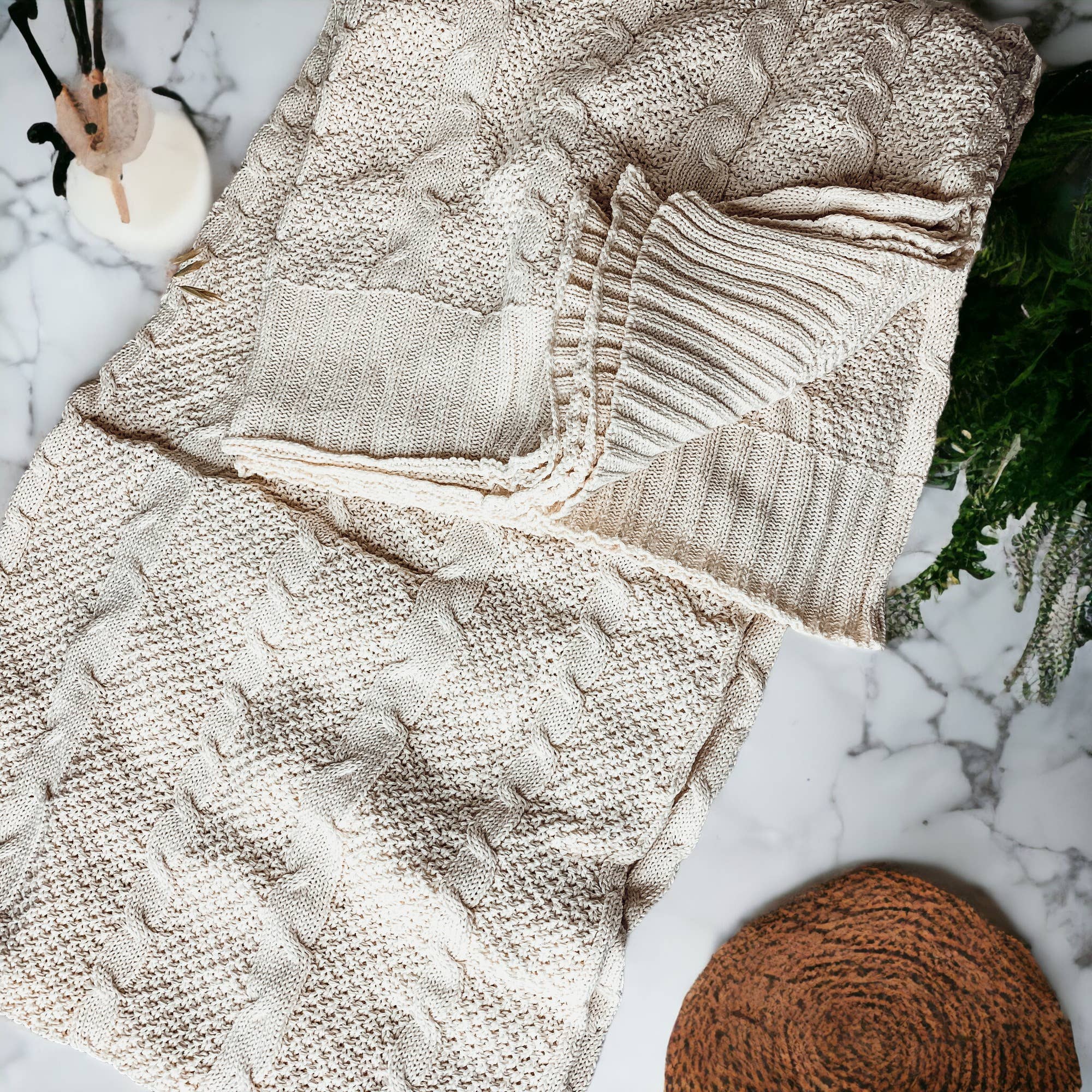 Gia Roma - Venta al por mayor Mantas de sofá - Manta vegana de algodón neutro, tipo suéter color marfil22