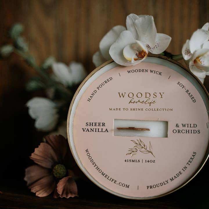 Woodsy Homelife – Vela em jarro/copo por atacado – Vela de Soja Pura de Baunilha e Orquídea Selvagem - Latão Sólido 14oz2