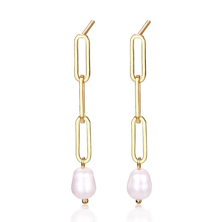 Pendientes Amato Pearl - Dorados para venta al por mayor de Silver Linings Collection