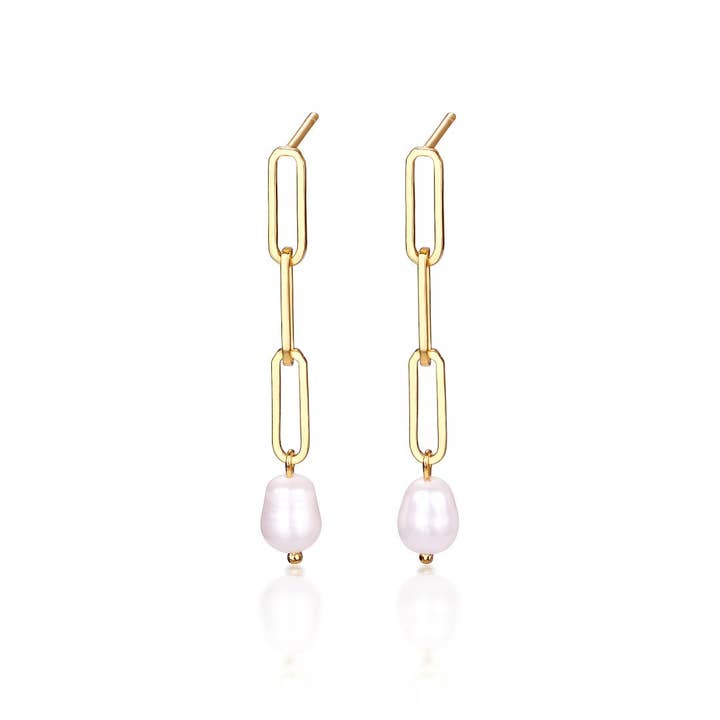 Amato Pearl Earrings - Gold for wholesale by Silver Linings Collection