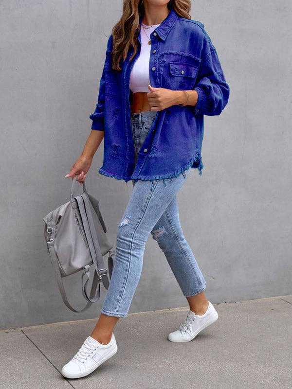 Plush Looks - Wholesale Shirt Jacket/Shacket - Women's - Long Sleeves Loose Fringed Pockets Lapel Outerwear12