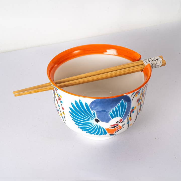 Urban Tokyo - Wholesale Bowl - 18oz 5"D Donburi Bowl With Chopsticks Set Mejiro Bird Ume (4/16)2