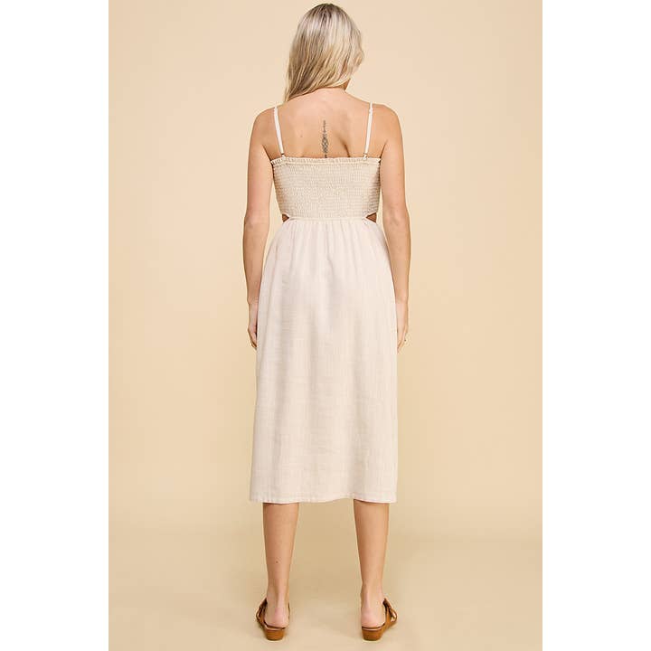 Linen Smocked Bodice Midi Dress for wholesale by Allie Rose