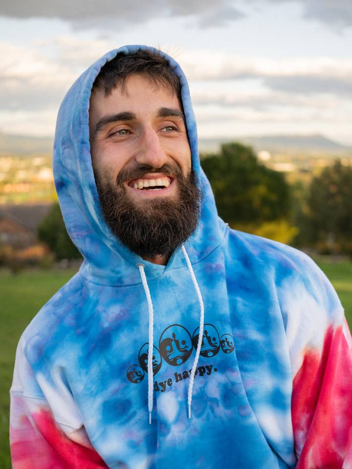 Red, White, and Blue Wide Logo Tie Dye Sweatshirt for wholesale by Dye Happy