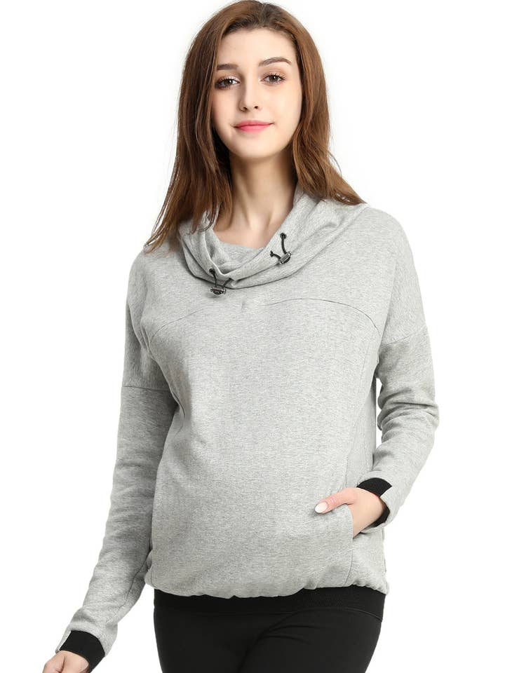 Kimi + Kai Maternity „Samara“ Cowl Neck Sygepleje Hættetrøje Grå for engroshandel hos Kimi and Kai