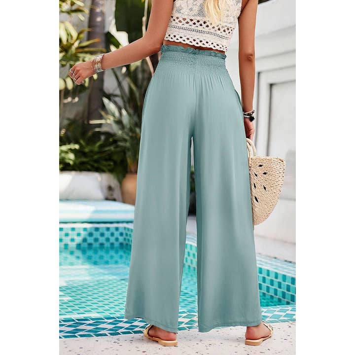 Elings - Wholesale Pants - Women's - Pockets Elastic Waist Band Smocked Wide Leg Pant11