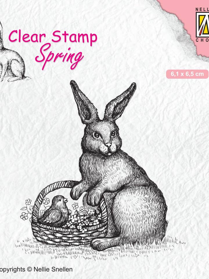 Timbro trasparente lepre pasquale primavera con cestino per la vendita all'ingrosso da parte di Ecstasy Crafts Distributing