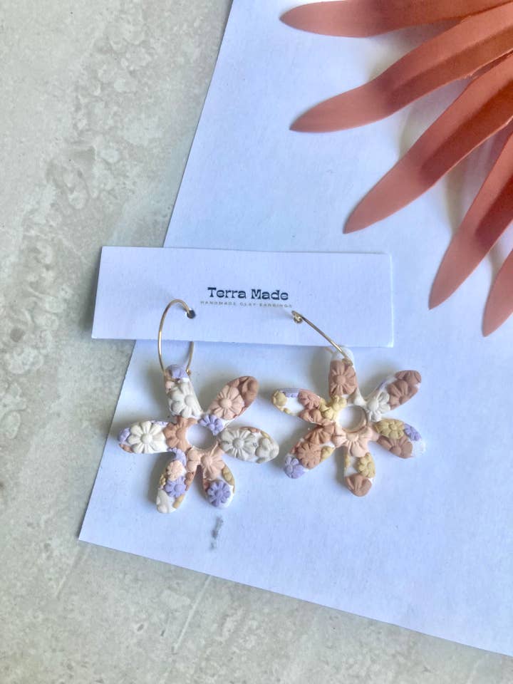 Clay flower dangle earring for wholesale by Terra Made