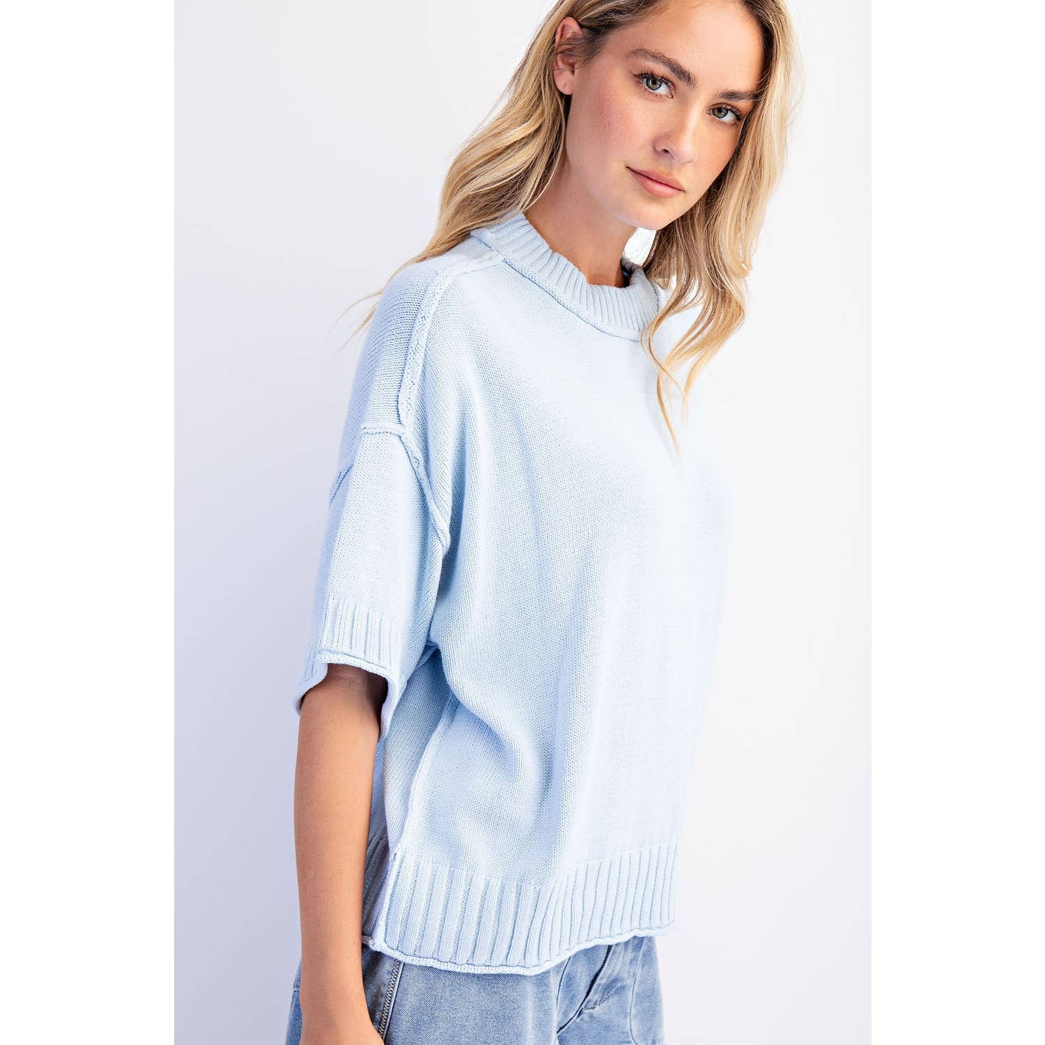 COTIERRA - Wholesale Knit Sweater - Women's - OVERSIZED CREWNECK SHORT SLEEVE SWEATER7