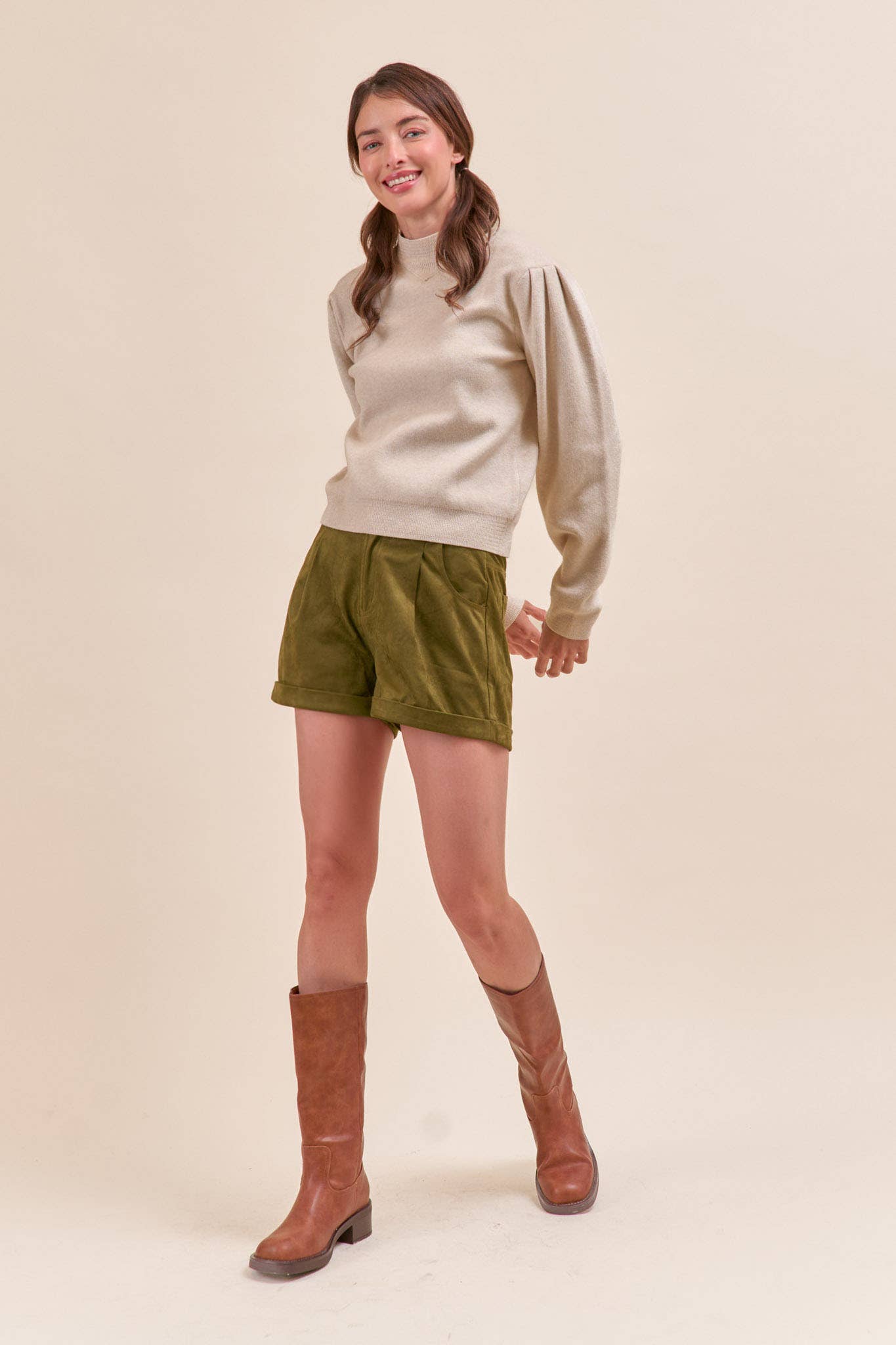 &MERCI - Wholesale Knit Sweater - Women's - MOCK NECK PUFF SLEEVE SWEATER MSW1103022