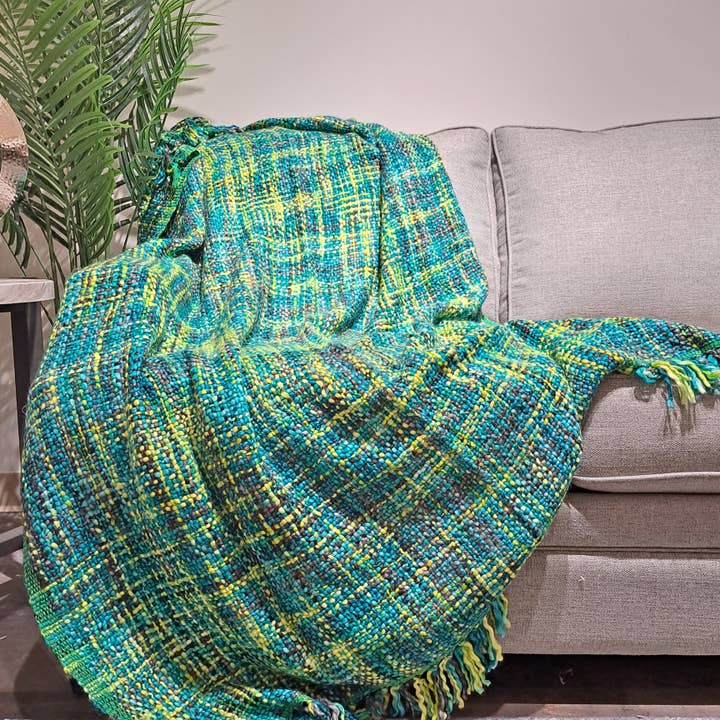 Handgewebte Überwurfdecke aus Baumwolle und Acrylwolle, WS0178 für den Großhandel von Gulab Homes