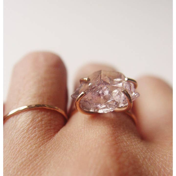 Friedasophie - Wholesale Single Stone/Solitaire Ring - Amethyst Herkimer Gold Ring, Raw Amethyst Crystal Ring