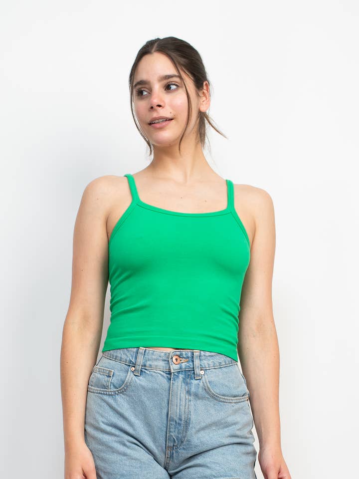 51265-COTTON KNIT SEMI CROP CAMI for wholesale by ANWND