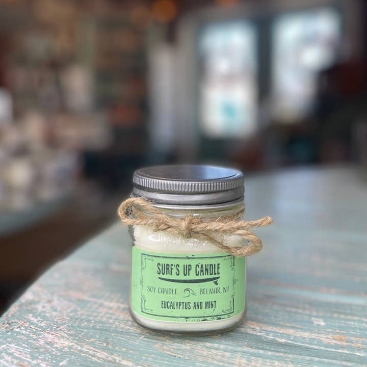 Surfs Up Candle - Vendita all'ingrosso Candela in vasetto - Candela Mason Jar all'eucalipto e menta - Collezione originale