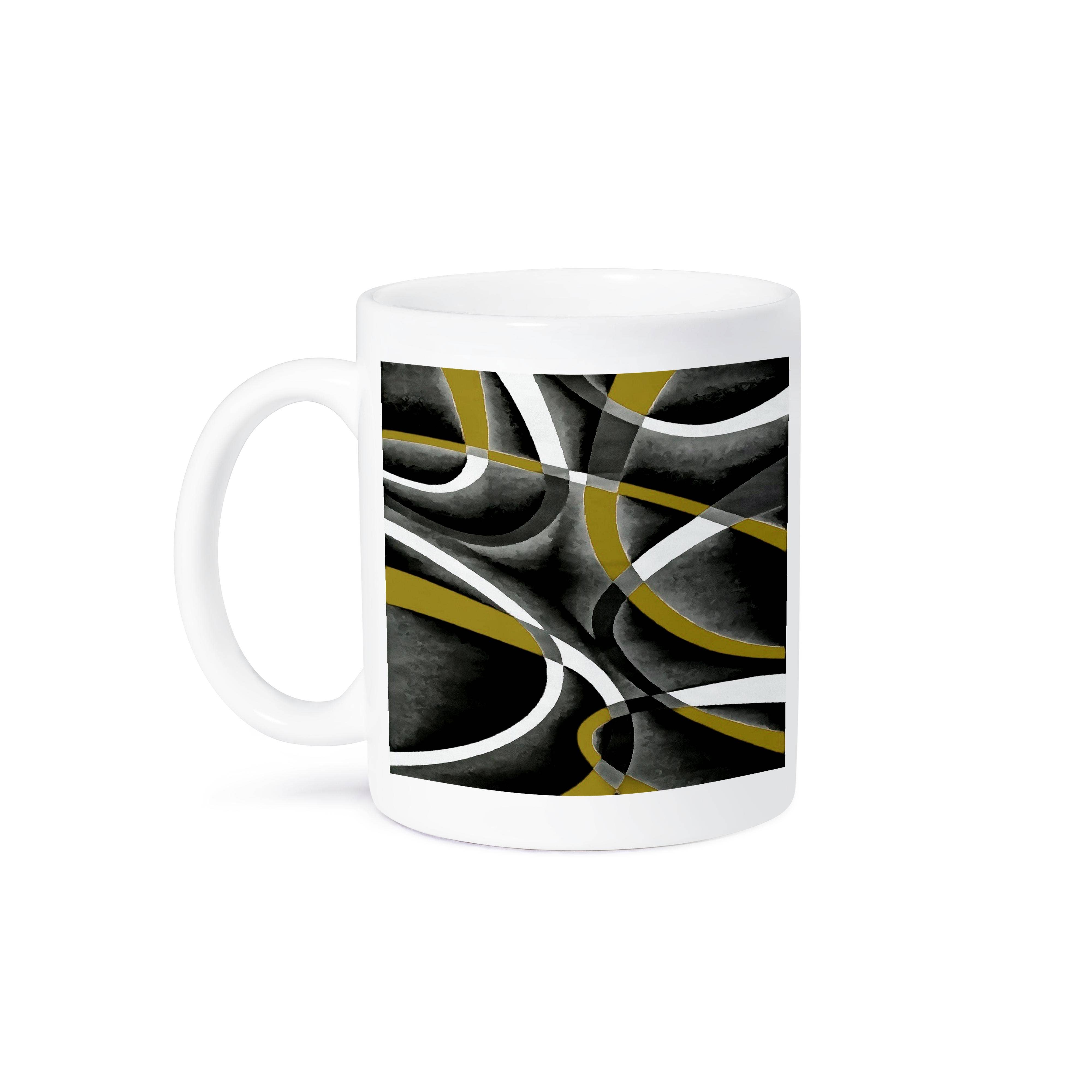 3dRose – wholesale Coffee mug – 3dRose, Eighties Mustard Yellow White Grey Line Curve Pattern On Black, Mug8