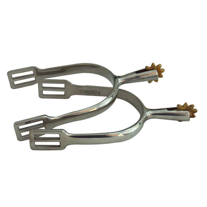 Coronet Ladies Rounded Sides Brass Rowel Spurs, 1-3/8", 35mm for wholesale by Intrepid International