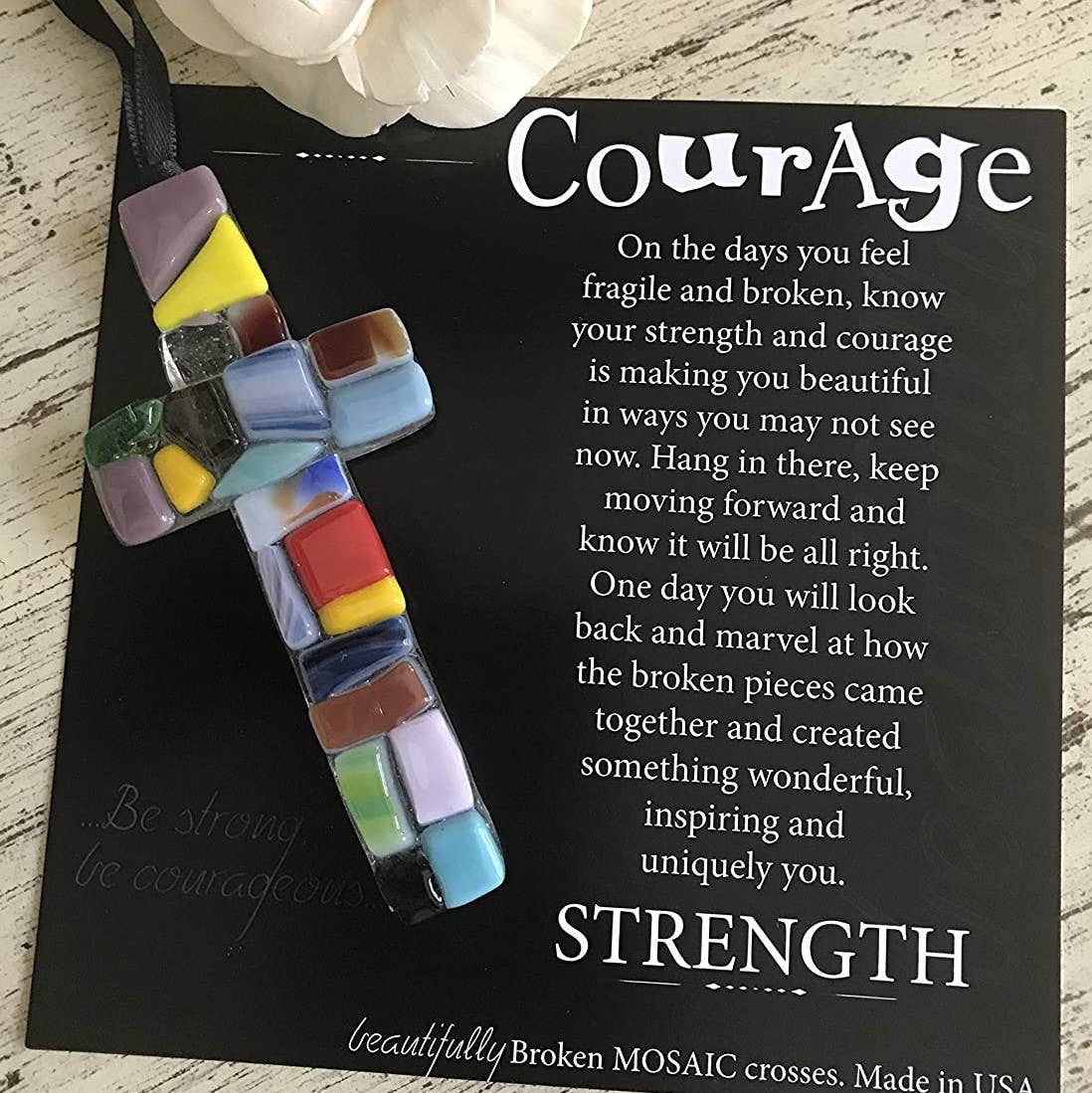 The Grandparent Gift Co. Inc. - Wholesale Wall Cross - Courage Encouragement Gift Cross: USA Handmade Glass 44693