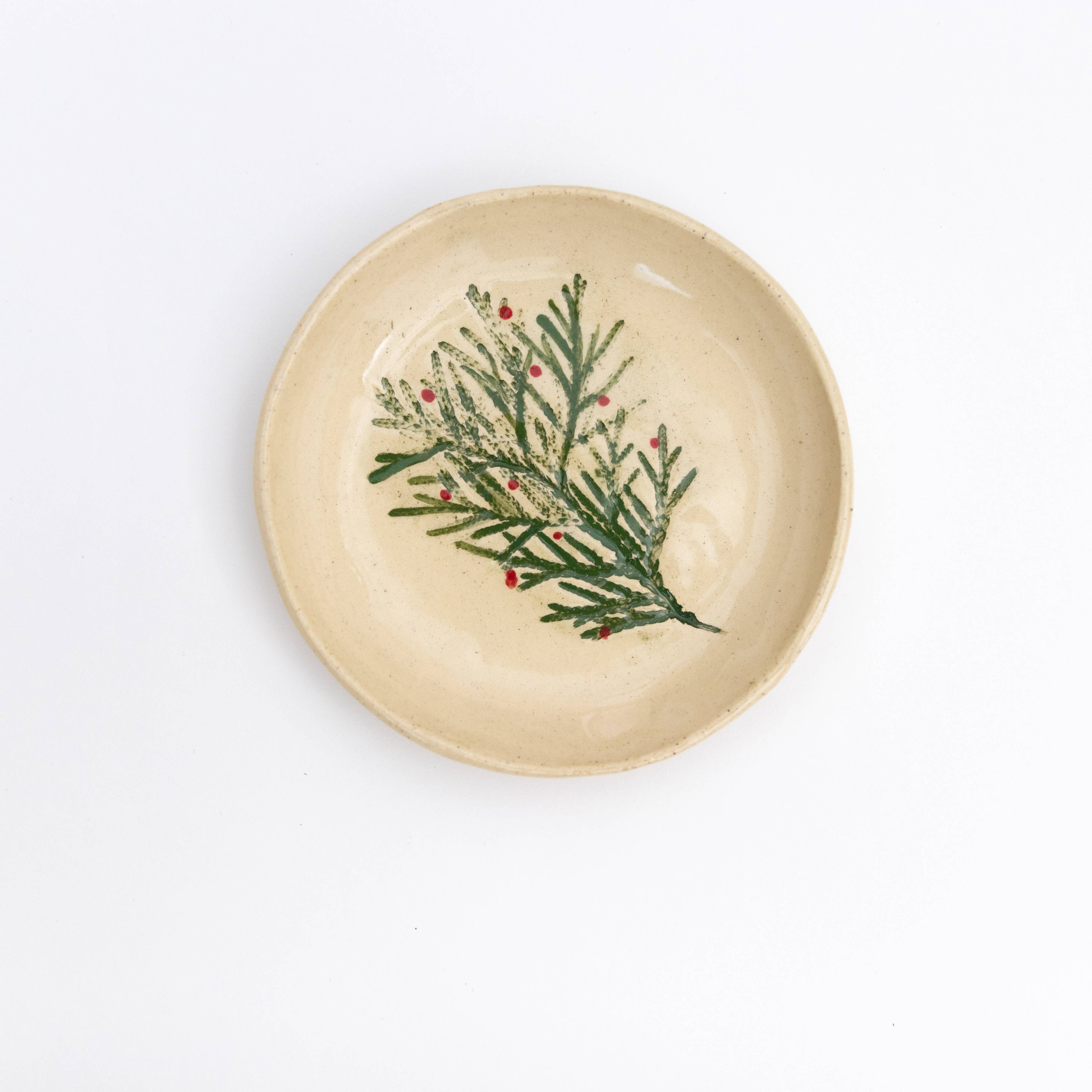 Tara Kothari - Wholesale Jewelry Dish - Winter Evergreen Jewelry Dish - Handmade with pressed leaves1