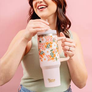 The Darling Effect 40 oz Tumbler with Handle - Insulated Stainless Steel Mug Lid & Reusable Straw Water Bottles Cups Lids and Straws Coffee Iced Cup