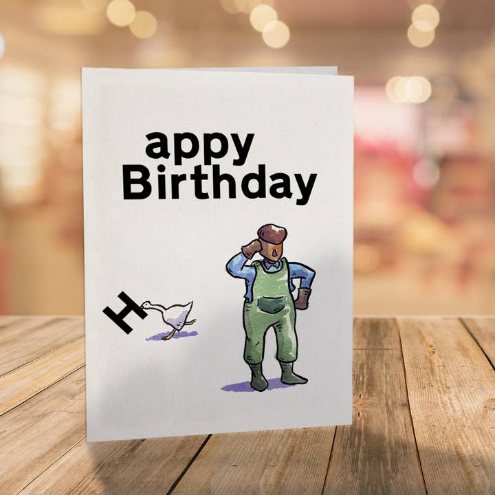 Aaron Millard Illustration – postal de parabéns por atacado – “Appy Birthday” - Cartão de Aniversário do Goose Thief Funny Gamer3