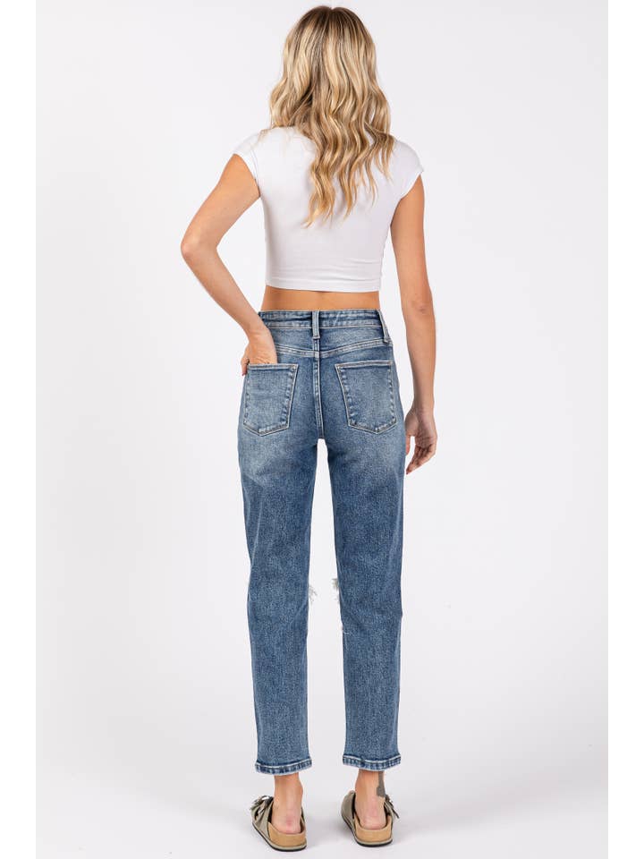 Petra153 - Wholesale Jeans - Women's - P1275M-MD KNEE DESTROYED SUPER HIGH RISE STRETCH MOM JEANS