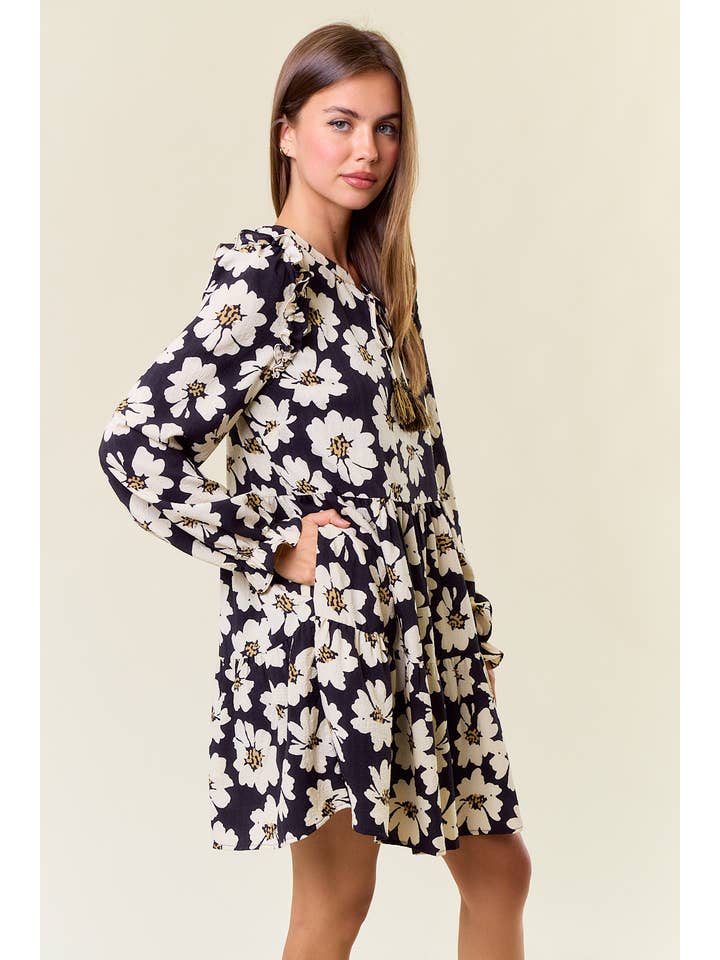 Doe and Rae - Wholesale Dress - Women's - FLORAL PRINT LONG SLEEVE TIERED MINI DRESS - 27817D