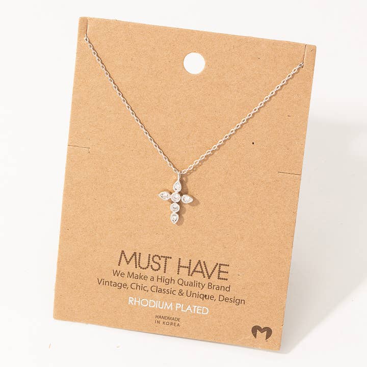Fame Accessories - Wholesale Pendant/Charm Necklace - Rhinestone Cross Pendant Necklace