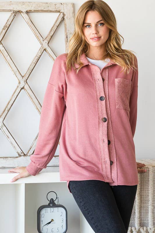 HEIMISH - Wholesale Shirt Jacket/Shacket - Women's - EJ6706-14 BASIC COLLAR SOLID BUTTON SHACKET WITH POCKET8