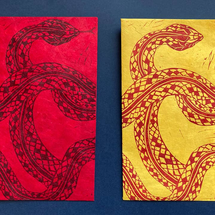 Kathie Studio - Wholesale Envelopes - Snake Blockprinted Lunar New Year Red Envelope2